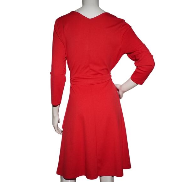 Lands’ End Red Wrap Dress Womens Small 6-8 Belted Fit Flare Classic Chic - Picture 3 of 6